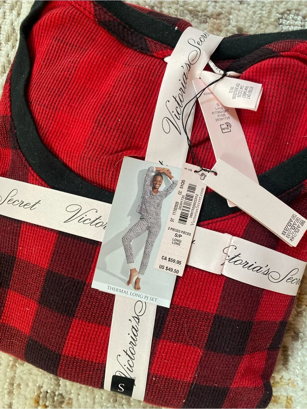 Victoria's Secret Red and Black Buffalo Plaid Thermal Pajama Set